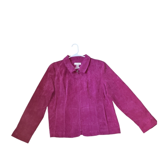 Christopher & Banks Corduroy Jacket womens XL Medium fuchsia zip pockets stretch - Picture 1 of 8